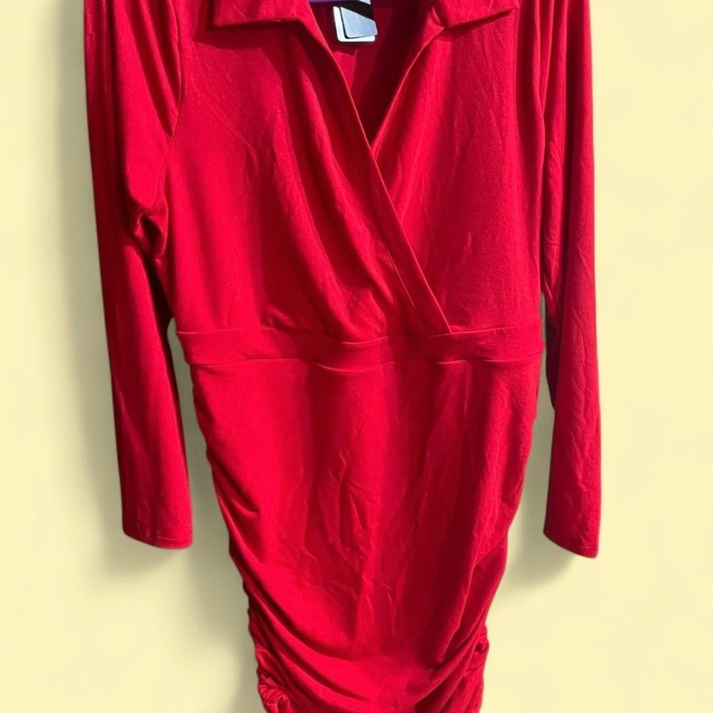 Torrid Mini Jersey Long Sleeve Collar Surplice Dress